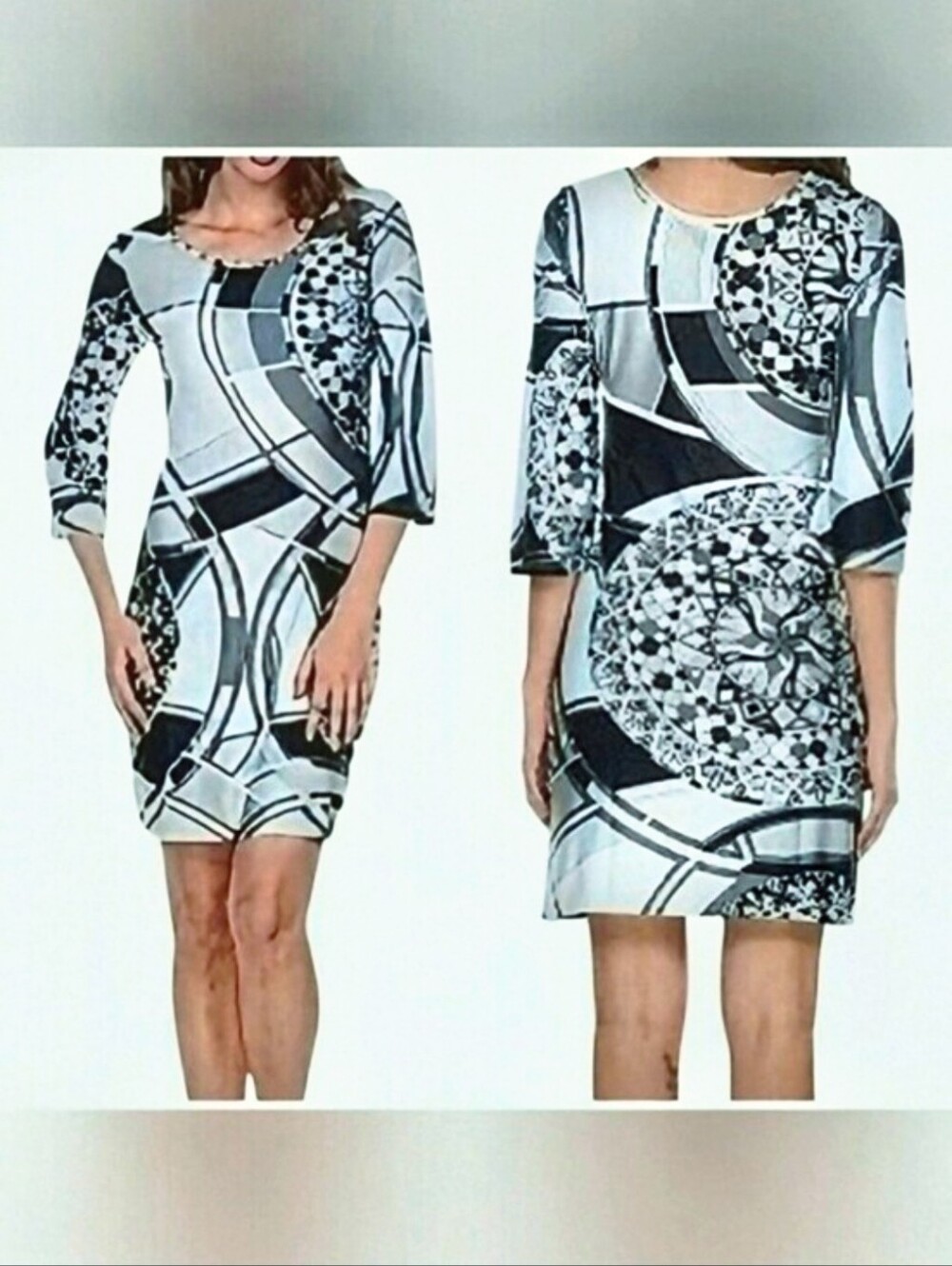 NWT. White Mark Nikki Black White Abstract Geometric Print Mini Sheath. Sz. XL